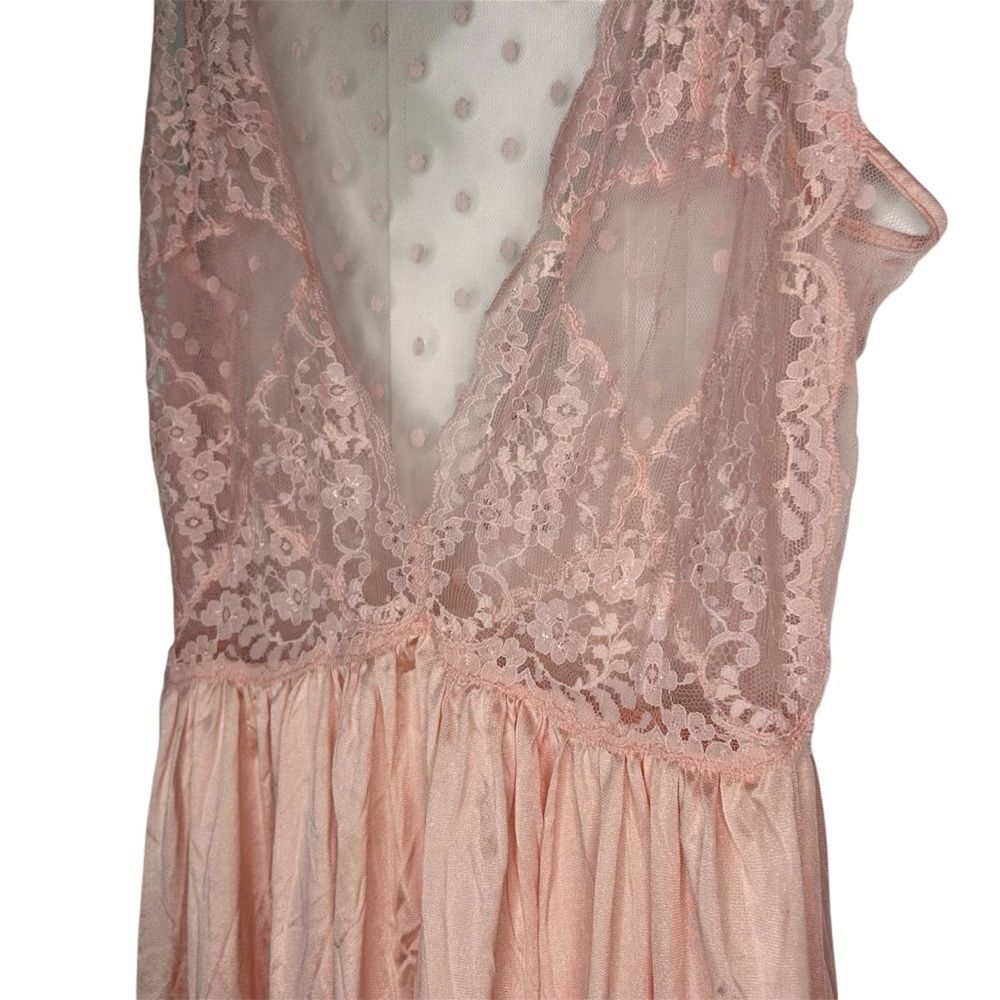 Vintage Lilly of France Pink Lace Sheer Bodice Nightgown Long Lingerie Medium - Picture 4 of 7